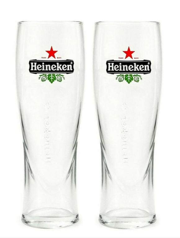 Heineken 2 x Tall Pilsner Beer Glasses 330/285mls BNWOB Dutch Amsterdam MAN CAVE