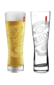 Peroni Beer Nastro Azzuro 2 x Clear Etched Beer Glasses 380ml SOHM MAN CAVE