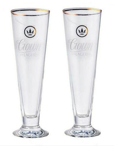 Crown Lager 2 X Beer Flute Glasses 350ml BNWOB MAN CAVE CARLTON UNITED