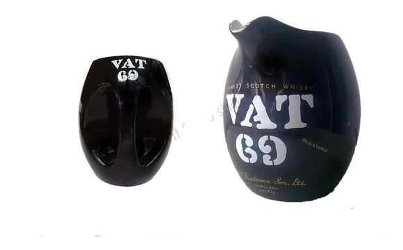 VAT 69 Vintage 1950's Water Jug Barrel Shaped Black Gold text Mint Unused