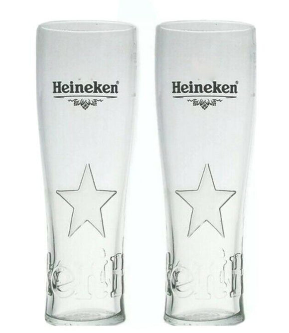 Heineken 2 x Embossed Star Pilsner Beer Glasses 600mls Pint 2nds Marks MAN CAVE