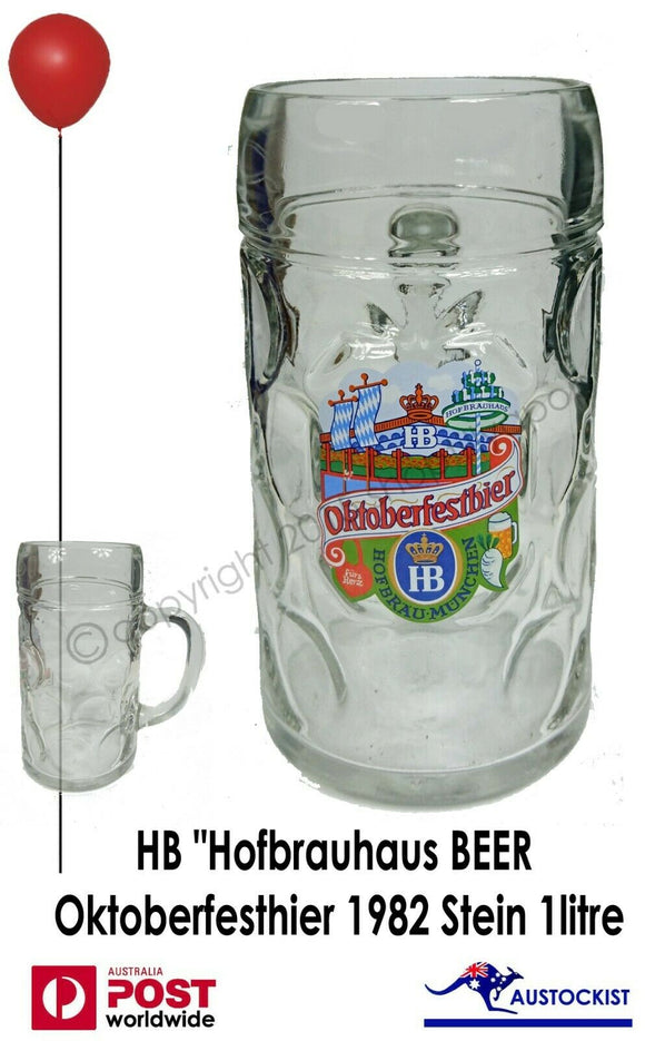 HB Hofbrauhaus Munchen Vintage Oktoberfest 1 x Glass Beer Stein Masskrug 1Litre