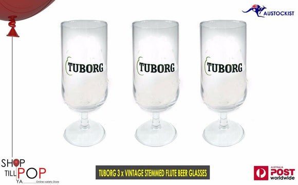 Tuborg Denmark 3 x Beer Glasses 300ml 16 X 6cm Vintage  Fine walled High End