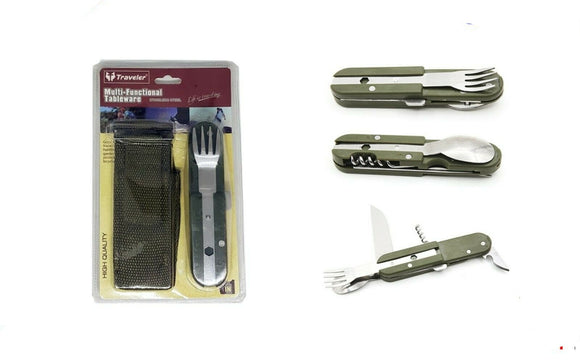 Traveler Multi function tableware Knife-fork-spoon-corkscrew-can/bottle opener