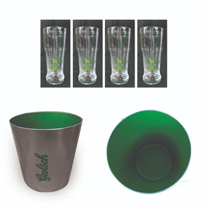 Grolsch 4 x Embossed LTD Edition Beer Glasses + High Quality Alloy Ice Bucket