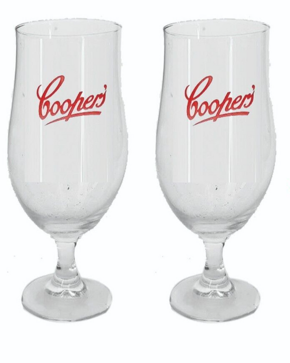 Coopers Sparkling Ale 2 x Flared Tulip Beer Glasses 500ml BNWOT MAN CAVE