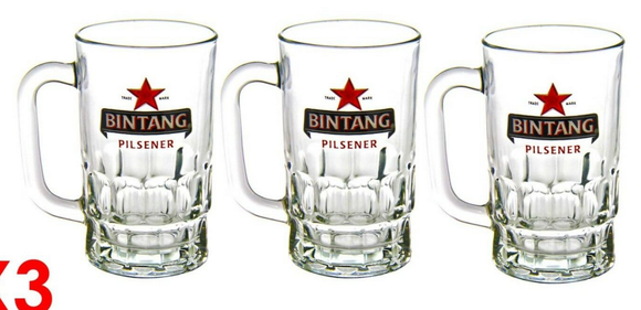 Bintang Pilsner Bali 3 x 350ml Beer Tankard Glasses Set BNWOT MAN CAVE BALI