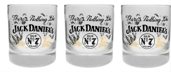 JACK DANIELS WHISKEY THERE'S NOTHING LIKE JD  3 x ROUND TUMLBER GLASSES BNWOB