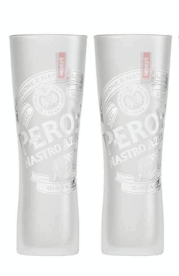 Peroni Beer Nastro Azzuro Frosted Etched Beer Glasses 2 pack 600/500ml Italian