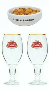 Stella Artois 2 x ICON Beer Chalice Glasses Gold rim  430/330ml BNWOB Man cave