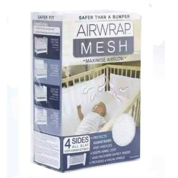 Airwrap Mesh 4 Sides Baby Cot / Crib / Cotbed  WHITE BNWT SAFER THAN A BUMPER