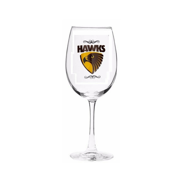 AFL Hawthorn Hawks 470ml Wine Glass Licensed with emblem BNWT Aussie Rules Party